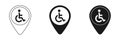 Disabled person, wheelchair vector icons set. Label on the map. Illustration.